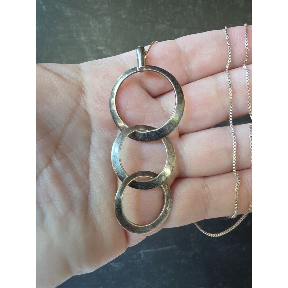 925 Sterling Silver Interlocking Circles Pendant Necklace Vintage